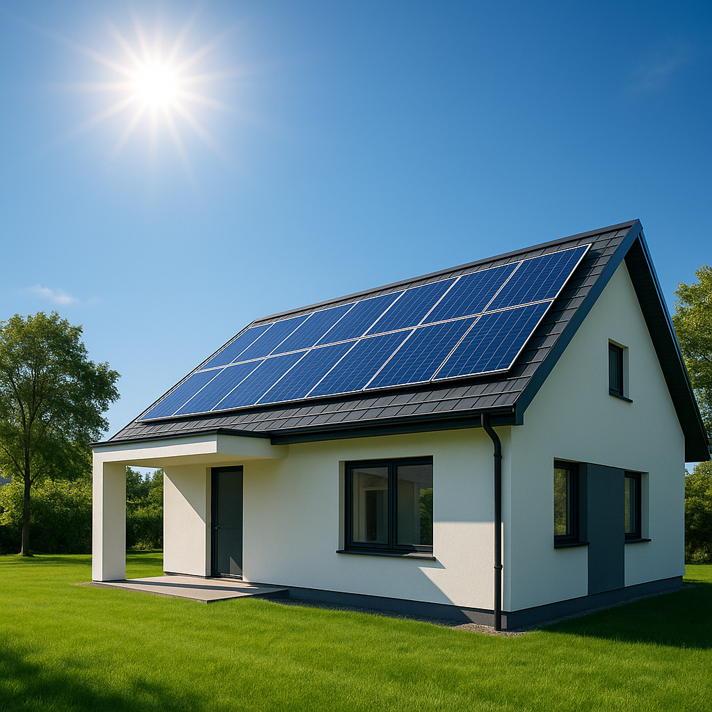 Photovoltaic panels on a single-family house roof
